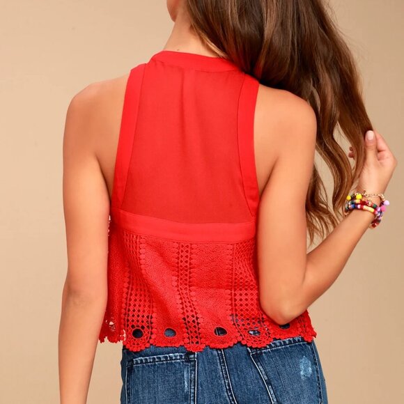 Free People Rory Red Crochet Crop Top - M - Picture 5 of 7